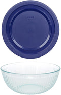 Pyrex 7404 (4.5Qt) Glass Mixing Bowl & 7404-PC Blue Lid - Made in USA | Clear Glass | BPA-Free Plastic Cover | Round Shape | Food Prep Use | Top Rack Dishwasher Safe | Resists Stains & Odors