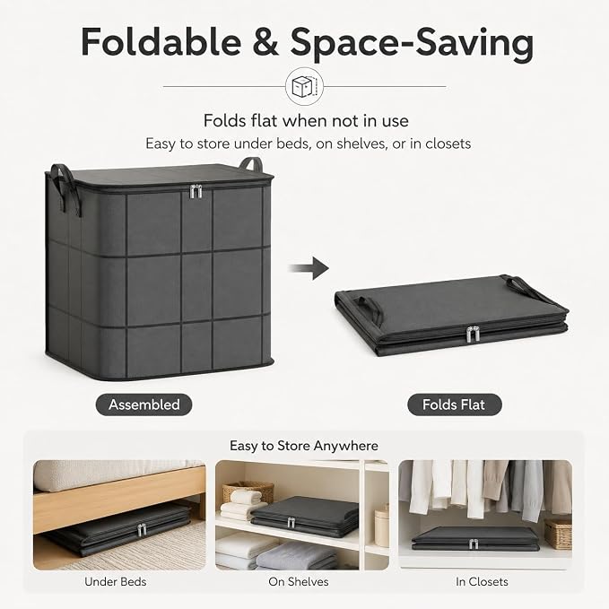 180L Portable Moving Storage Bags, XXL Foldable Storage Bag with Reinforced Handles, Zippered Organizer for Quilts, Bedding & Sweaters,Large Capacity Fabric Bag for Closet & Moving Day，2PCS XXLarge