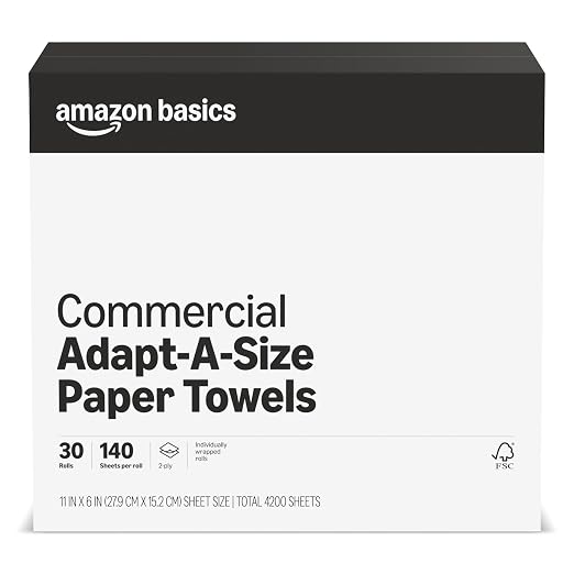 Amazon Basics 2-Ply White Adapt-a-Size Kitchen Paper Towels, Absorbent, Thick, Individually Wrapped, 140 Towels per Roll (30 Rolls), 4200 Count (Previouly AmazonCommercial)