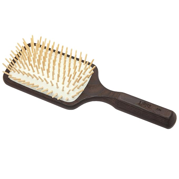 Ibiza Hair Paddle Detangling Brush (CX2) | Natural Wooden Pins to Stimulate Scalp & Reduce Drying Time | Durable, Lightweight Carbonized Wood | Hypoallergenic Design