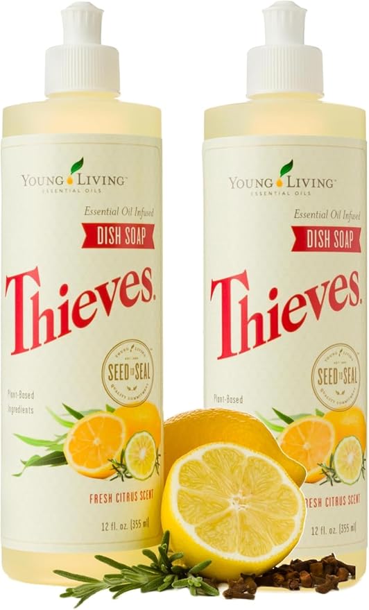 Young Living Thieves Essential Oil Infused Dish, 12fl.oz Bottles, Gentle on Hands, and has a Fresh, Citrus Scent, Soap Dispenser, Bathroom Accessories