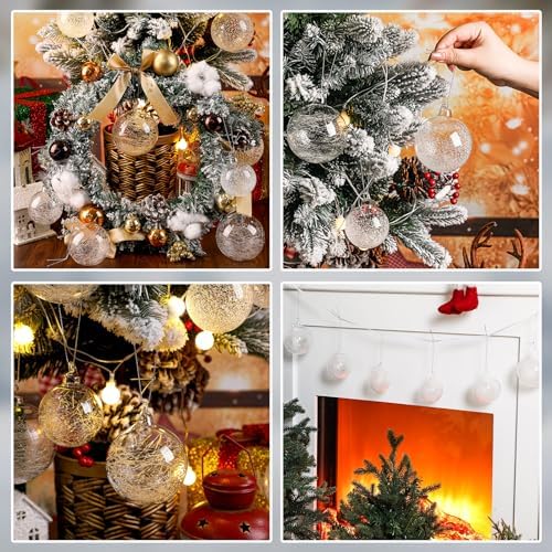 Uiifan 12 Pcs Clear Glass Christmas Ornaments Balls Bulk Blown Glass Christmas Tree Ornaments Assorted Size Iridescent Balls Xmas Tree Home Decorations (2.36 in,2.76 in)