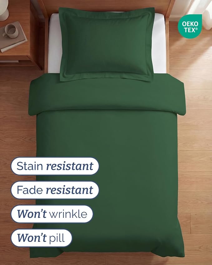 Duvet Cover Twin/Twin XL Size Set - Extra Soft Twin/Twin XL Duvet Cover 68" x 90" with 1 Pillow Sham for Women, Men, Kids & Teens - Easy-Care & Fade Free with Zipper Closures & Ties (Emerald Green)