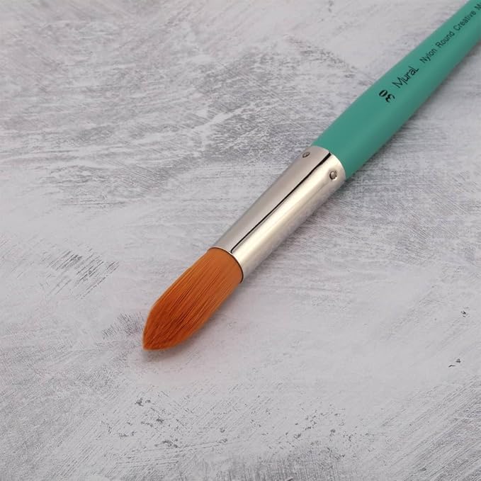 Creative Mark Art Supplies Large Mural Synthetic Golden Taklon Paint Brush - Round #30 - Artist Supplies for Acrylics, Watercolors, and Oils - Durable, Resilient, Seamless Ferrules