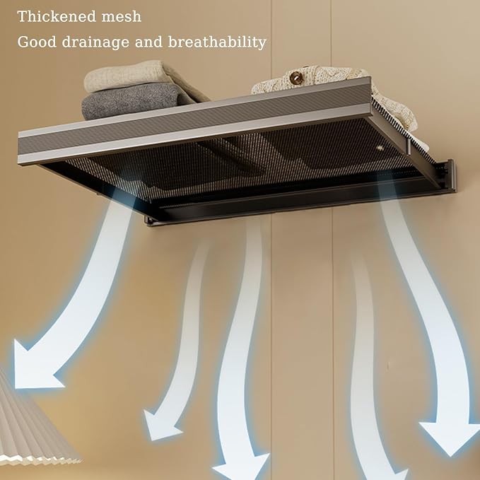 Clothes Drying Rack, Balcony Clothes Drying Net, Drying Rack Wall Mount With Hooks, Space Saving, Invisible Storage, Laundry Drying Rack For Shoes,Socks, Underwear, Gray/Black/White(Black,60cm)