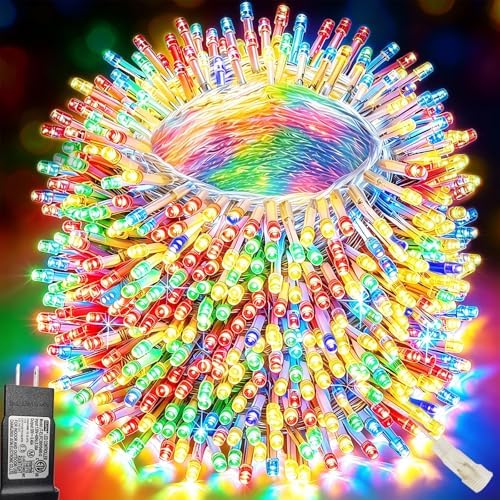 Pooqla 500 LED Colorful String Lights Indoor Outdoor, 164 ft Christmas Lights Plug in with Timer, Connectable 8 Modes Waterproof Clear Wire Twinkle Fairy Lights for Bedroom Party Classroom Decor