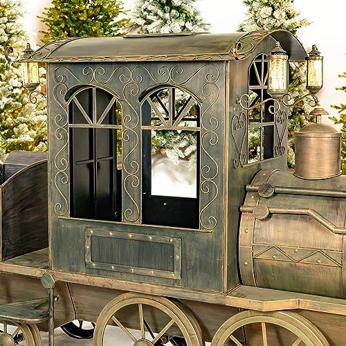 Zaer Ltd. Large Metal Christmas Train Commercial Decoration (12.5 Feet Long - Medium, Copper-Bronze Color)