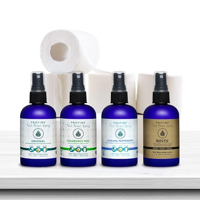 PRISTINE Toilet Paper Spray, As Seen on Shark Tank, Flushable Wipe Alternative, Personal Cleansing Bathroom Spray for Regular Toilet Tissue, Bidet Alternative, Made in USA, Coco Amber, 32oz