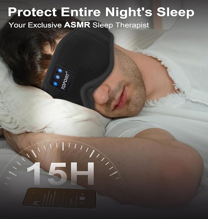 TOPOINT Sleep Mask Headphones Bluetooth 5.4, 3D Eye Mask for Sleeping with Light Blocking,14 Hours for Women Men, Travel, Meditation, Nap, CPAP Users, Black