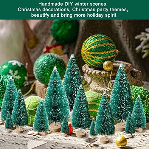 30Pcs Mini Christmas Trees - Artificial Christmas Tree Bottle Brush Trees,Sisal Snow Trees with Wooden Base for Christmas Decor Party Home Table Craft Decorations(Green)