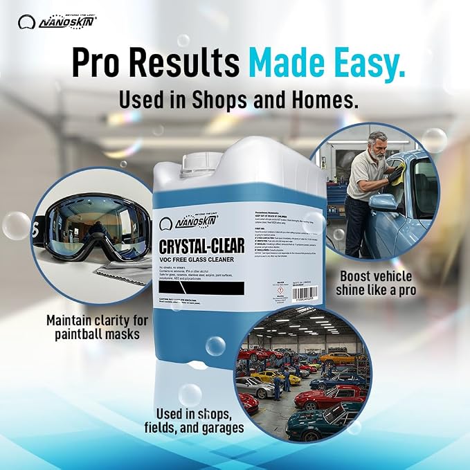 Nanoskin CRYSTAL-CLEAR VOC-Free Glass Cleaner 16 oz - Ultra-Concentrated, Eco-Friendly, Streak-Free Finish | Versatile Use for 40:1 Dilution | Perfectly Safe for Auto, Home, Garage & Beyond