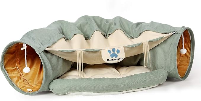 2-in-1 Cat Bed Play Tunnel with Removable Washable Mat for Pets Cats Dogs Rabbits and Pets Kittens for Home Foldable Soft Cat Tunnel Tubes Toys Pet Play Bed Indoor