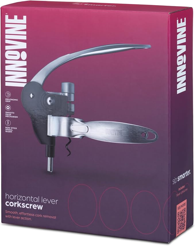 Innovine Horizontal Lever Corkscrew Wine Opener with Ergonomic Handle, Modern Design, Durable Die-Cast Zinc Construction for Home Bar, Kitchen, Outdoor Party, Housewarming Gifts, Travel, Set of 1