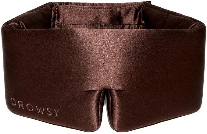 DROWSY Silk Sleep Mask - Face-Hugging, Padded Cocoon for Luxury Sleep in Total Darkness - 100% Pure Mulberry Silk (Cocoa Glow)