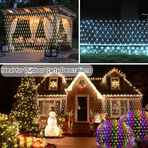 610 LED Christmas Net Lights, 34.5ft x 5ft Mesh Lights Outdoor with Timer & 8 Lighting Modes Clear Wire, Waterproof Connectable String Lights for Bushes Xmas Tree Garden Holiday Party - White