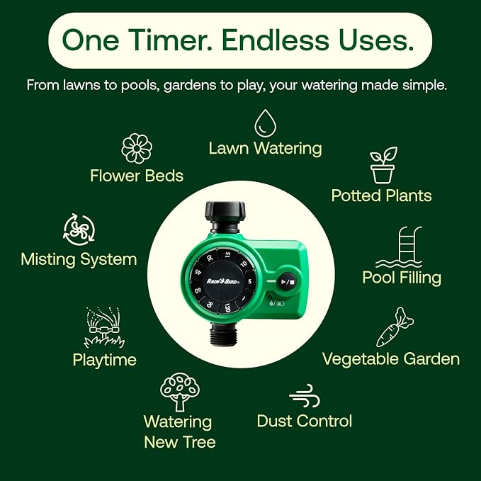 Rain Bird 1ZEHTMRS Simple-Set Hose End Timer, One Zone/Station, Battery Operated, 3/4" Garden Hose Thread, Heavy-Duty Brass Inlet, Dial with Brass Inlet