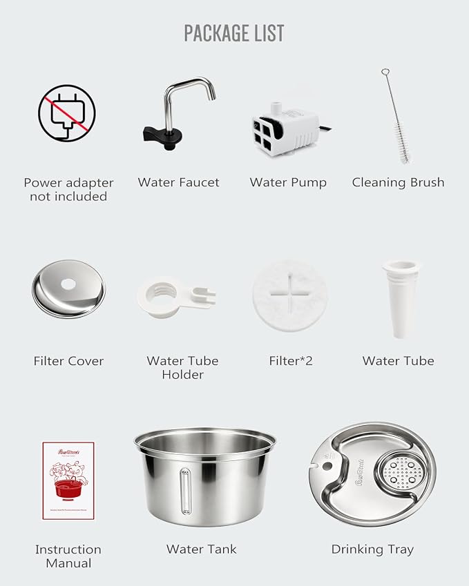 Dog Water Fountain Stainless Steel, 7L/1.8Gal Pet Fountain Water Bowl with Multi-Filtration & Deeper Drinking Aera, Large Cat Water Fountain with Water Window & LED (10 Filters 1 Fountain)