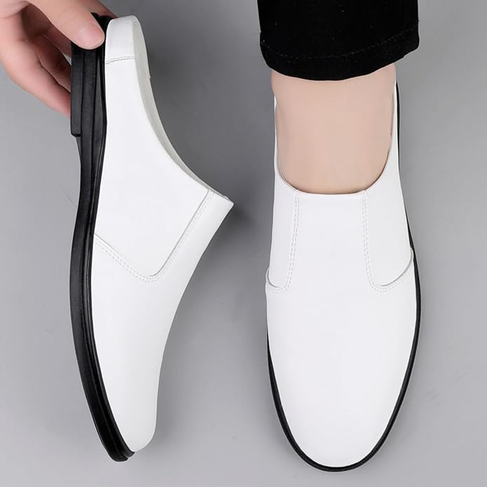 Men'S Leather Slippers Without Heel Straps Soft And Breathable Comfortable Hand-Sewn Casual Round-Toe Shoes Anti-Slip Sole Suitable For Daily Use Outdoor Activities Home Use Shopping