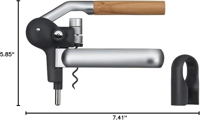 WMF Baric Lever Corkscrew Wine Opener, 19 x 11 x 15 cm, Die-cast Metal and Beech Wood, Effortless Operation, Wine Bottle Opener
