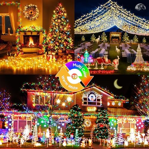 Hezbjiti 403FT 1000LED Color Changing Christmas Lights Outdoor, 11 Modes String Lights IP44 Waterproof Fairy Lights for Party Wedding Tree Decorations (Warm White and Multicolor, Green Wire)