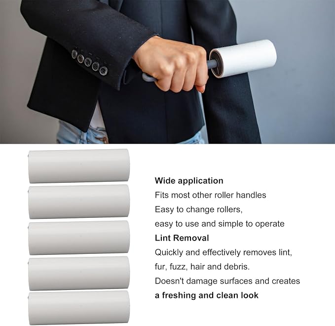 Lint Roller Refills Static Free Extra Sticky Lint Roller Refills for Clothes Pet Hair Removal Lint Remover Roller Refill White 5Pcs (6 Inch)