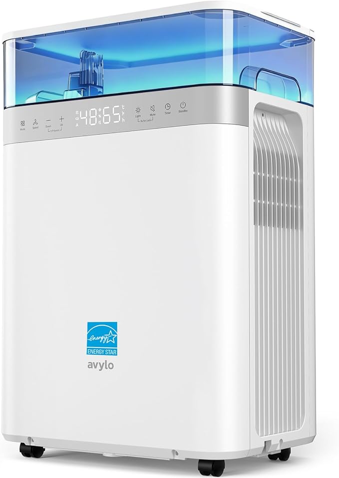 avylo Dehumidifier for Basement with Pump and Drain Hose, 90 Pint/D, White, 2.11 Gallon Top-Mounted Water Tank, 5000 Sq.Ft Dehumidifiers for Home with 41dB, Auto Defrost