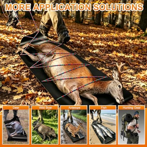 73" x 23" Deer Drag Sled -Thickened Tear-Resistant HDPE with Pull Cables, Game Hauler Utility Snow Sled Deer Hunting Sled for Effortless Hauling of Ice Fishing Supplies, Firewood, Fishing Equipment