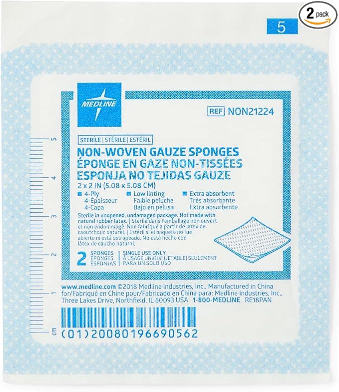 Gauze Sterile Nonwoven 4-Ply Sponges, 2" x 2", in 2-Packs