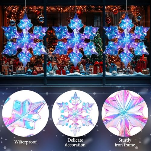 Nuanchu 2 Pcs 25" Large Pre-lit Christmas Snowflake Light Decoration, Laser