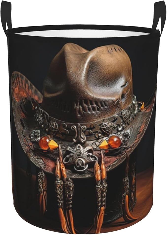 American West Rodeo Hat Large Foldable Laundry Basket Hamper,Storage Basket Bin With Handles,For Bathroom,College