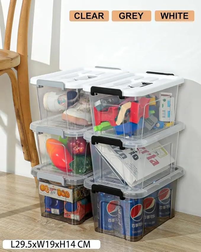 NUMIFUN Plastic Storage Bins With Lids 6 Pack Storage Organizer Bins, 7 Quart Stackable Storage Bins with Lids and Black Handle Buckle Easy for Home Office Organization, White