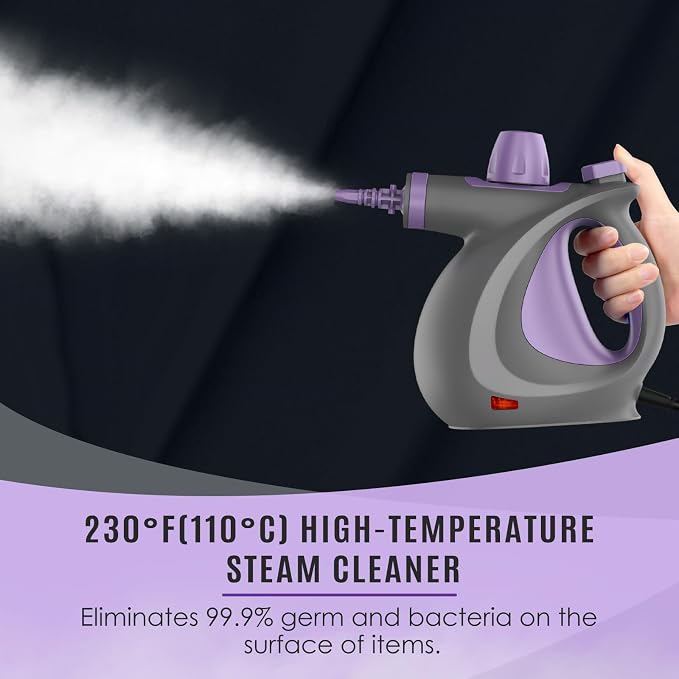 Phueut Pressurized Handheld Multi-Surface Natural Steam Cleaner with 12 pcs Accessories, Multi-Purpose Steamer for Home Use, Steamer for Cleaning Floor, Upholstery, Grout and Car (Purple)