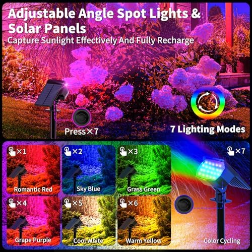 WENATY Solar Spot Lights Outdoor, IP65 Solar Lights Outdoor 2 Pack,RGB