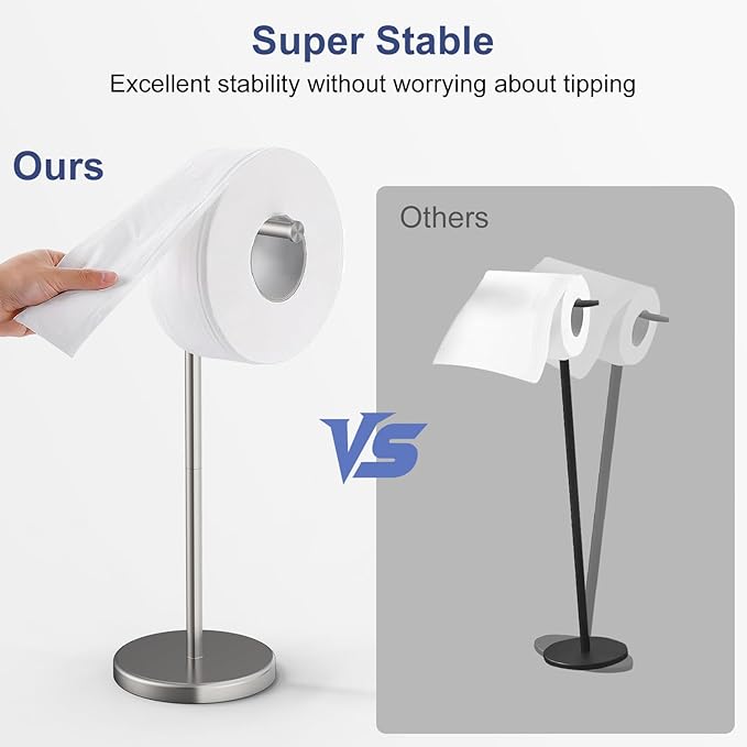 Toilet Paper Holder Stand 22.2" H Brushed Nickel Bathroom Free Standing Toilet Paper Roll Holder Storage Shelf for 4 Rolls, Stainless Steel Toilet Paper Holders with Non-Slip Stable Base