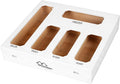 Bamboo Ziplock Bag Storage Organizer for Drawer -White, 5 in 1 Baggie Organizer with 24 Labels - Fits Gallon, Quart, Sandwich & Snack Bags - Wall Mountable Kitchen Drawer Organizer, 3in