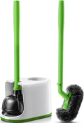 HAMITOR Toilet Plunger Bowl Brush Combo：Heavy Duty Rubber for Drain Clog Remover - Curved Design Bristles for Deep Cleaning Under Rim - Compact Bathroom Cleaning Tools for New Homet Essentials-Green