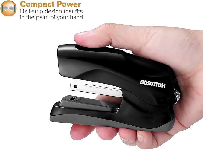 Bostitch Office Heavy Duty Stapler, 40 Sheet Capacity, No Jam, Half Strip, Fits into the Palm of Your Hand, For Classroom, Office or Desk, Black