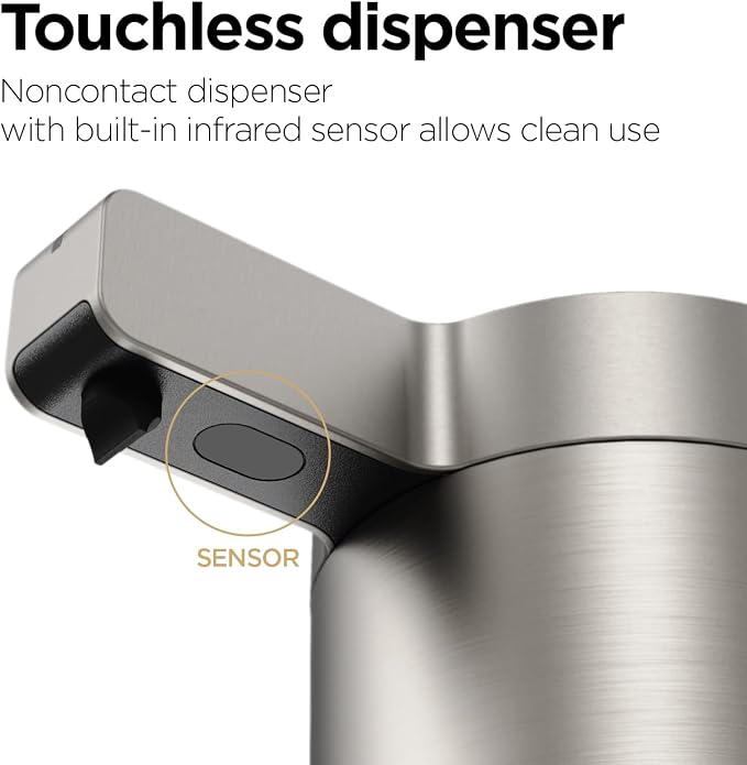 mooas Automatic Liquid Soap Dispenser Stainless Steel Touchless Hand Soap Dispenser with 3 Adjustable Levels Waterproof IPX5 Motion Sensor Dish Soap Dispenser for Kitchen Bathroom AA Battery powered