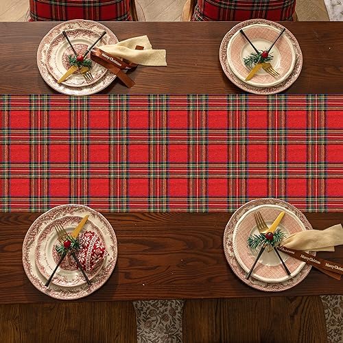 Softalker Christmas Checkered Tartan Table Runner, Red, 13 x 108 Inch