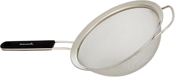 Restaurantware Fine Mesh Strainer 1 Count 15" x 7.8" x 3" with Silicone Handle Stainless Steel Extra Fine Mesh Strainer Heat-Resistant Handle Dishwasher-Safe for Rice, Quinoa, Pasta