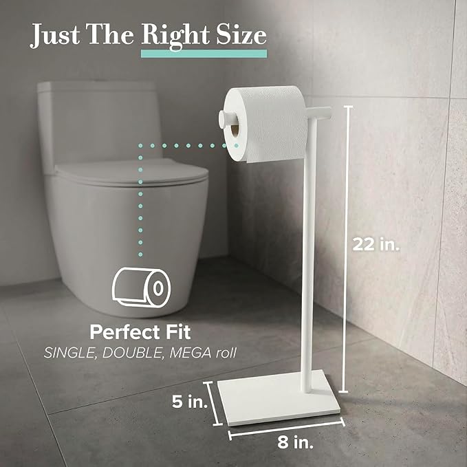 Gatco 1431W Modern Rectangle Base Freestanding Toilet Paper Holder, 21.25", Matte White with Weighted Base
