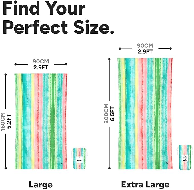 Dock & Bay Beach Towel - Quick Dry, Sand Free - Compact, Lightweight - 100% Recycled - Includes Bag - Watermelon Sugar - Extra Large (200x90cm, 78x35)
