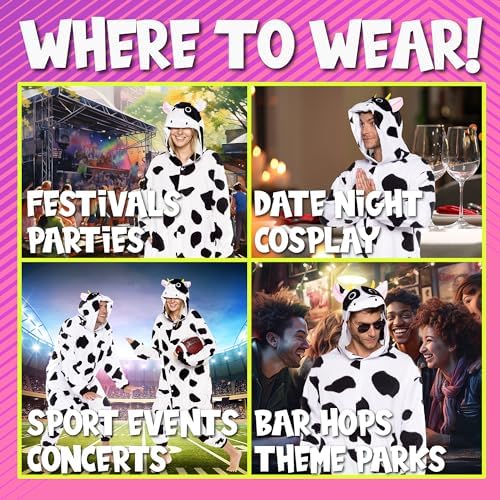 Funziez! Adult Onesie Halloween Costume Animal Dinosaur Shark Unisex Plush One Piece Cosplay Suit for Adults, Men and Women