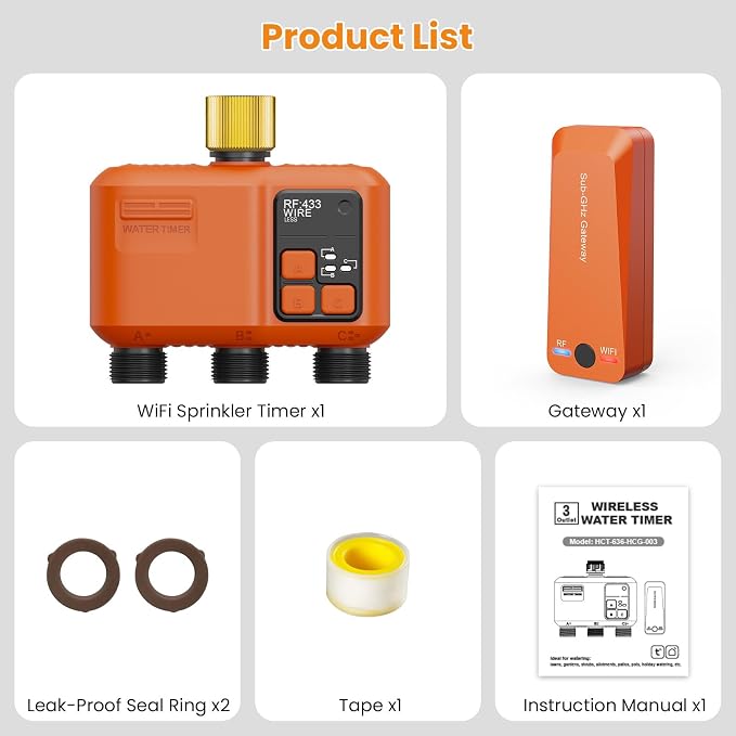 Smart WiFi Sprinkler Timer 3 Zone,WiFi Water Timer for Garden Hose with 984 FT Range,APP & Remote Control,Alexa & Google Voice Compatible,Rain Delay, Manual Mode Sprinkler System