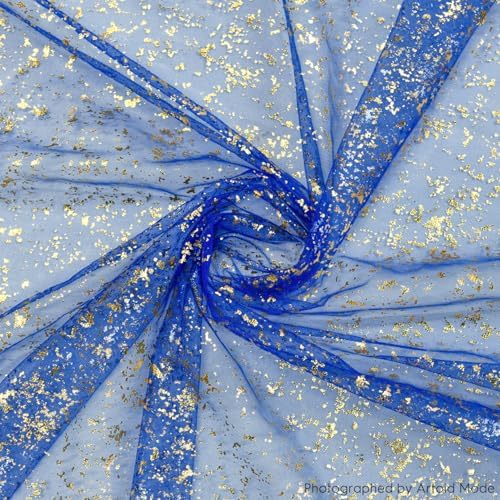 Artoid Mode 3PCS Blue Gold Gauze Table Runner 120 Inch 10FT, Glitter Metallic Foil Sheer Dining Wedding Anniversary Holiday Table Decor for Home Party