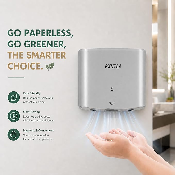 Hand Dryer, 12-15 Seconds Fast Dry Hands, 100-130V Voltage, Bottom Hot & Cold Air Switch, IPX1 Waterproof & 60s Overheat Protection