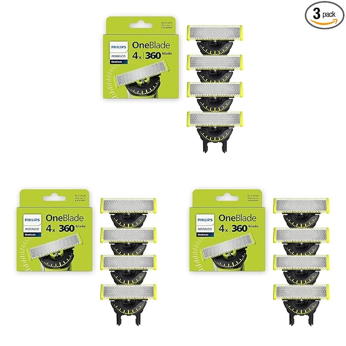 Philips Norelco OneBlade 360 Blades,Genuine Replacement Blades for OneBlade Electric Shaver and Trimmer,QP440/80,4 Count (Pack of 3)