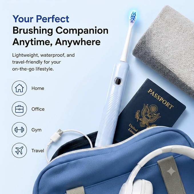 LBO Blue Light Electric Toothbrush for Adults 1 Brush Head, Professional 460nm Whitening Tech, 31,000VPM Sonic & Oscillating Cleaning with Smart AI Sensor, 6-Month Long-Lasting Battery