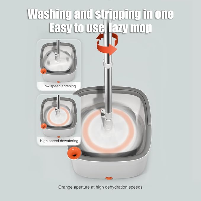 Upgraded Spin Mop and Bucket System Set, Self Separate Clean and Dirty Water, Foldable Square Standing Mop Head with Microfiber Mop Pads, Detachable Bucket (Grey, Mop Set with 6PC Pad)