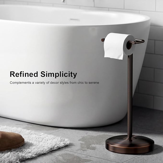 Freestanding Toilet Paper Holder Stand, Heavy Duty Oil Rubbed Bronze Stainless Steel Toilet Paper Holder with Weighted Base, Rustproof & Tool-Free Installation for Modern Bathrooms